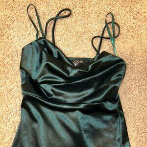 Small Hunter Green High Slit Satin Dress